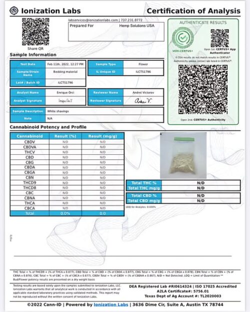 AUBIOSE HEMP BEDDING CBD THC TEST