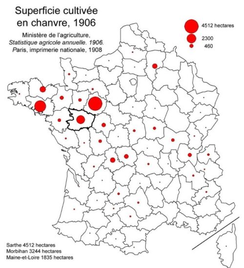 Aubiose Bedding History: Map of Hemp Cultivation in France, 1838